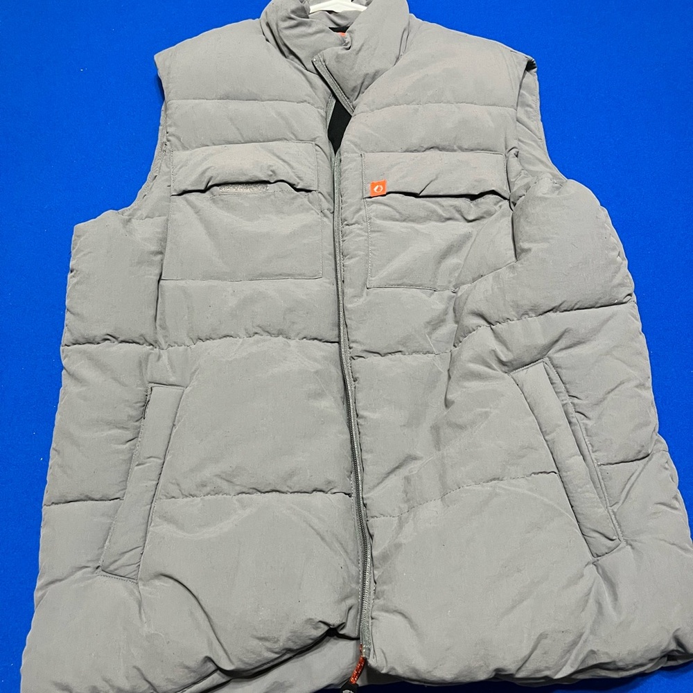 Gray Quilted Puffer Vest with High Collar